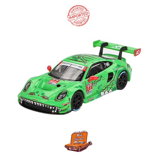 Mini GT #889: Porsche 911 GT3 R 'Rexy' #77 AO Racing 2024 IMSA Daytona 24 Hrs GTD Pro 2nd Place – Box Version (Sealed / Imported)