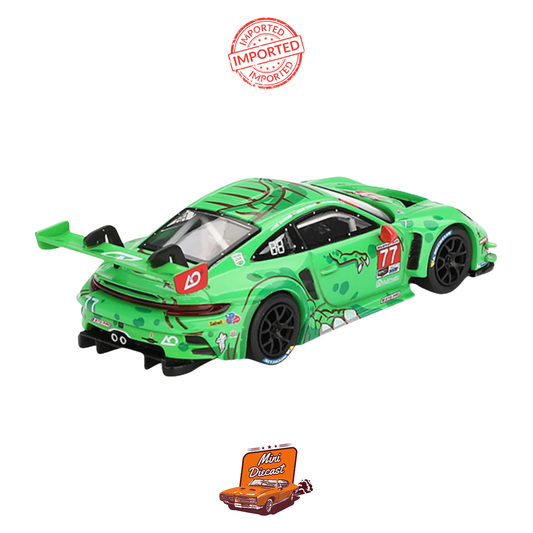 Mini GT #889: Porsche 911 GT3 R 'Rexy' #77 AO Racing 2024 IMSA Daytona 24 Hrs GTD Pro 2nd Place – Box Version (Sealed / Imported)