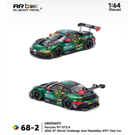(Pre-Order) AR Box Almost Real 1:64 Porsche 992 GT3 R 2026 GT World Challenge Asia Mandalika #911 Test Car Green Livery