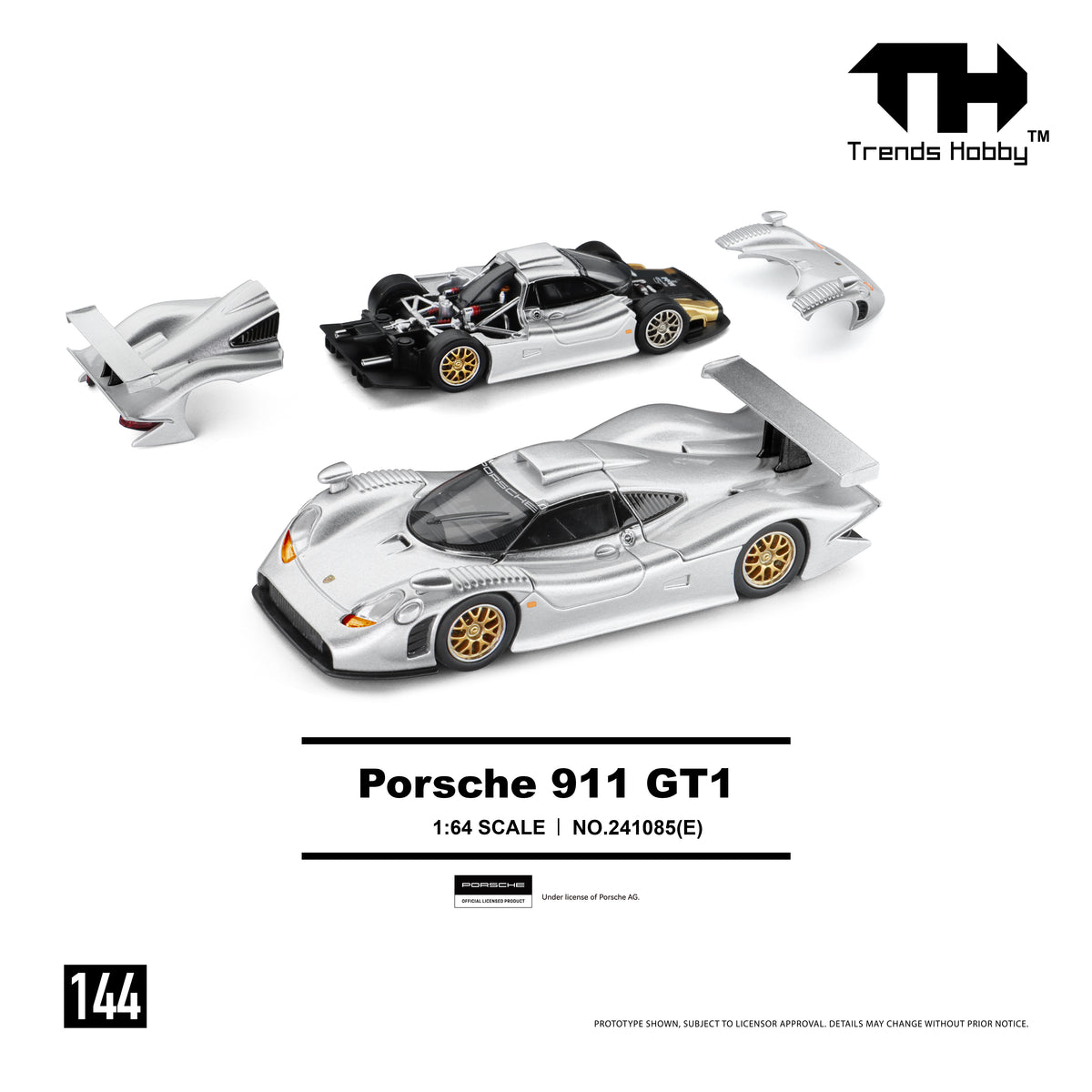 (Pre-Order) Trends Hobby 1:64 Porsche 911 GT1 (Metallic Silver)